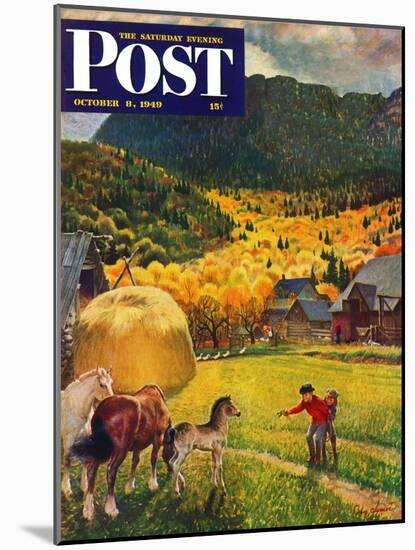 "Belgian Horse Farm," Saturday Evening Post Cover, October 8, 1949-John Clymer-Mounted Giclee Print
