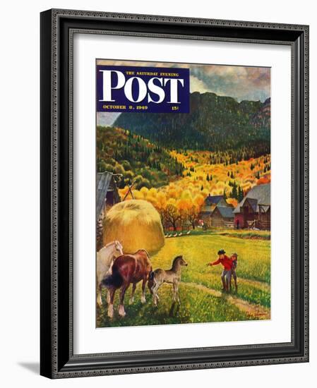 "Belgian Horse Farm," Saturday Evening Post Cover, October 8, 1949-John Clymer-Framed Giclee Print