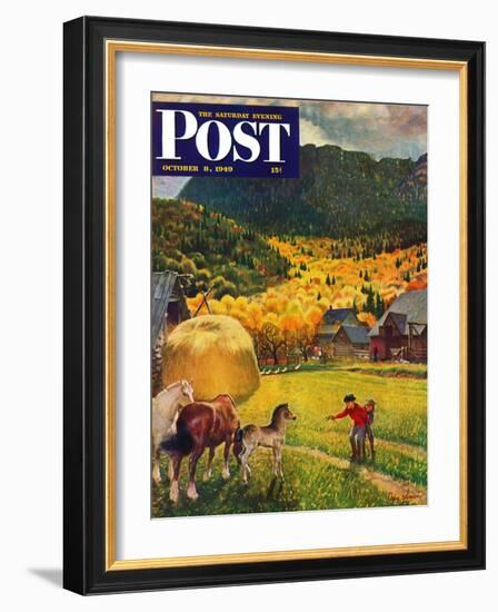 "Belgian Horse Farm," Saturday Evening Post Cover, October 8, 1949-John Clymer-Framed Giclee Print