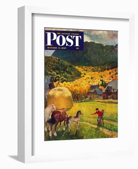 "Belgian Horse Farm," Saturday Evening Post Cover, October 8, 1949-John Clymer-Framed Giclee Print