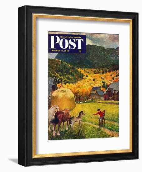 "Belgian Horse Farm," Saturday Evening Post Cover, October 8, 1949-John Clymer-Framed Giclee Print