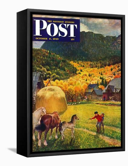 "Belgian Horse Farm," Saturday Evening Post Cover, October 8, 1949-John Clymer-Framed Premier Image Canvas