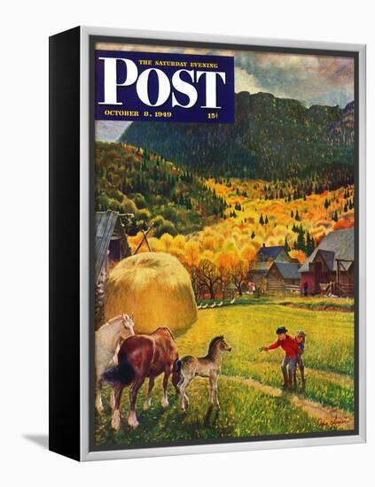 "Belgian Horse Farm," Saturday Evening Post Cover, October 8, 1949-John Clymer-Framed Premier Image Canvas