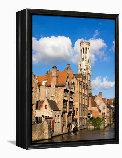 Belgium, Bruges. Belfry of Bruges at the junction of the Groenerei and Dijver canals.-Julie Eggers-Framed Premier Image Canvas