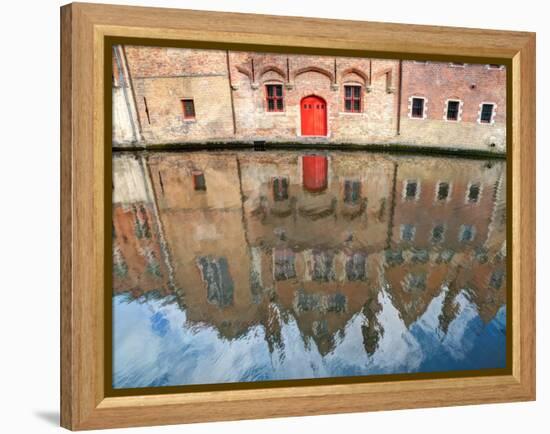 Belgium, Bruges. Reflections of medieval buildings along canal.-Julie Eggers-Framed Premier Image Canvas