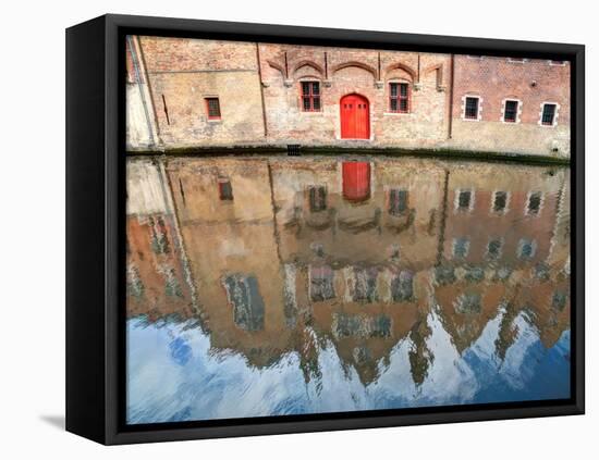 Belgium, Bruges. Reflections of medieval buildings along canal.-Julie Eggers-Framed Premier Image Canvas