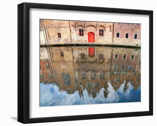 Belgium, Bruges. Reflections of medieval buildings along canal.-Julie Eggers-Framed Photographic Print