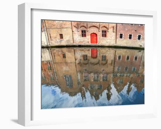 Belgium, Bruges. Reflections of medieval buildings along canal.-Julie Eggers-Framed Photographic Print