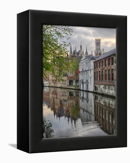 Belgium, Brugge, West Flanders, Canal Scene with homes and Bridge-Terry Eggers-Framed Premier Image Canvas