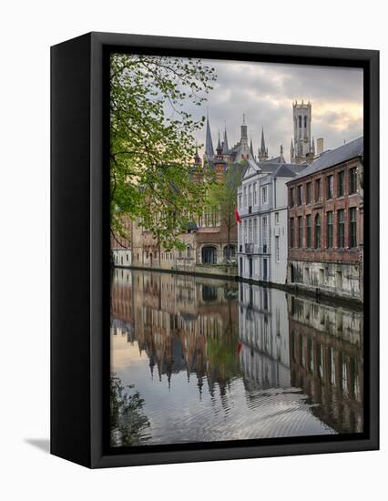 Belgium, Brugge, West Flanders, Canal Scene with homes and Bridge-Terry Eggers-Framed Premier Image Canvas