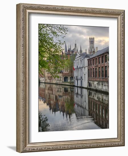 Belgium, Brugge, West Flanders, Canal Scene with homes and Bridge-Terry Eggers-Framed Photographic Print