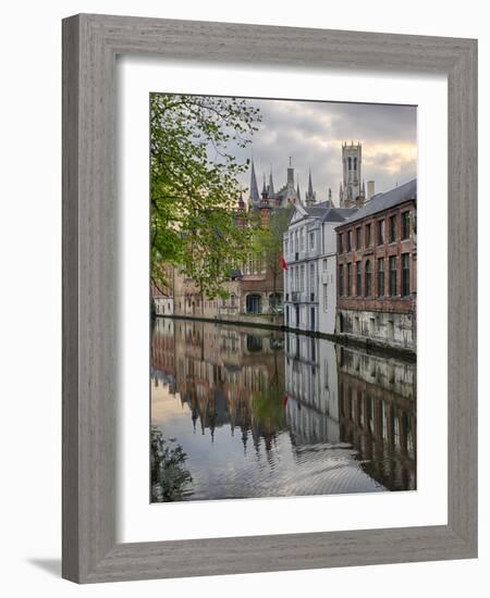 Belgium, Brugge, West Flanders, Canal Scene with homes and Bridge-Terry Eggers-Framed Photographic Print
