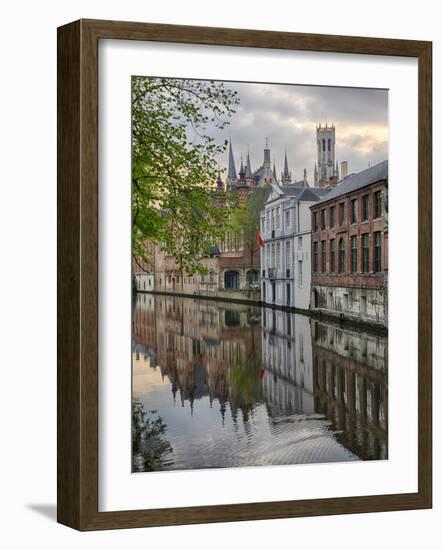 Belgium, Brugge, West Flanders, Canal Scene with homes and Bridge-Terry Eggers-Framed Photographic Print