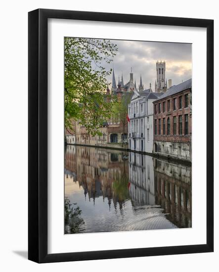 Belgium, Brugge, West Flanders, Canal Scene with homes and Bridge-Terry Eggers-Framed Photographic Print