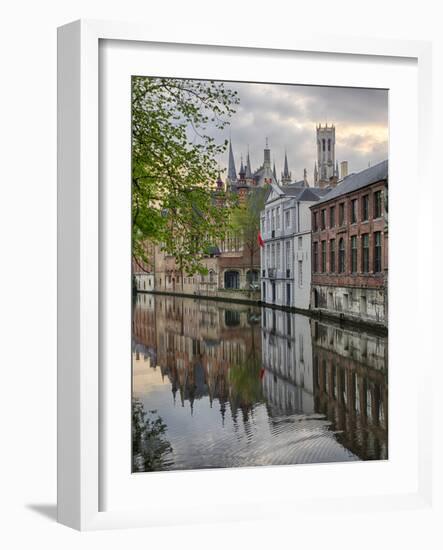 Belgium, Brugge, West Flanders, Canal Scene with homes and Bridge-Terry Eggers-Framed Photographic Print