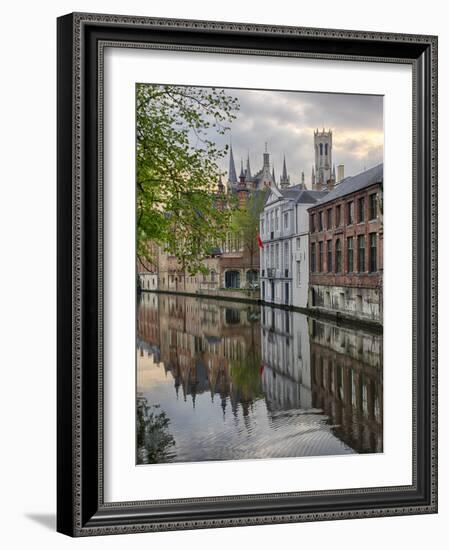 Belgium, Brugge, West Flanders, Canal Scene with homes and Bridge-Terry Eggers-Framed Photographic Print