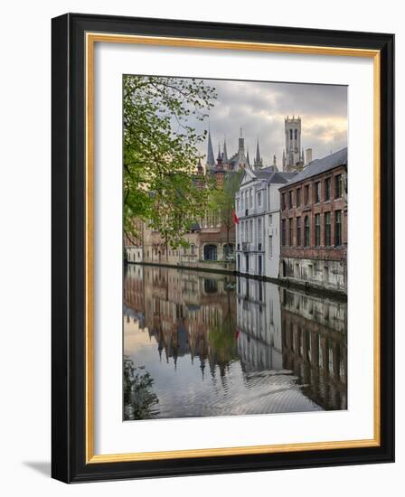 Belgium, Brugge, West Flanders, Canal Scene with homes and Bridge-Terry Eggers-Framed Photographic Print