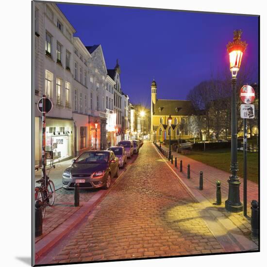 Belgium, Brussels, Rue De La Madelaine, Street, Eglise Sainte Marie-Madeleine, Night-Rainer Mirau-Mounted Photographic Print