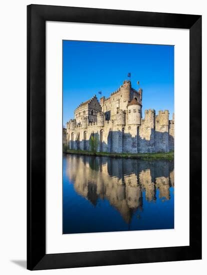 Belgium, Flanders, Ghent (Gent). Gravensteen castle, 12th century medieval castle on the Leie River-Jason Langley-Framed Photographic Print