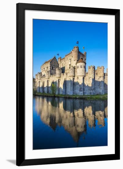 Belgium, Flanders, Ghent (Gent). Gravensteen castle, 12th century medieval castle on the Leie River-Jason Langley-Framed Photographic Print
