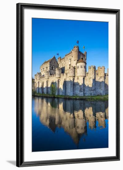 Belgium, Flanders, Ghent (Gent). Gravensteen castle, 12th century medieval castle on the Leie River-Jason Langley-Framed Photographic Print