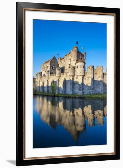 Belgium, Flanders, Ghent (Gent). Gravensteen castle, 12th century medieval castle on the Leie River-Jason Langley-Framed Photographic Print