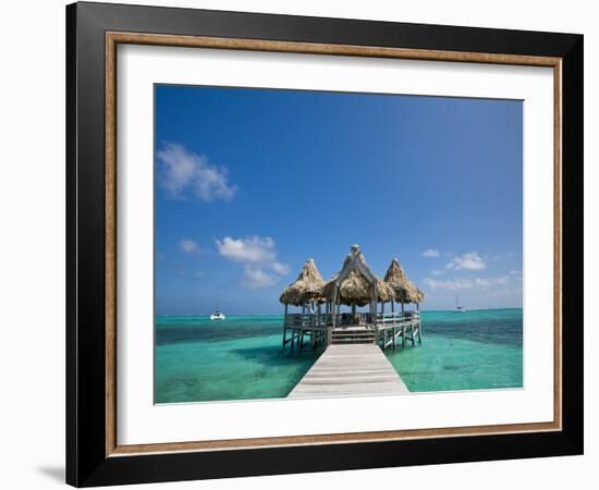 Belize, Ambergris Caye, San Pedro, Ramons Village Resort Pier and Palapa-Jane Sweeney-Framed Photographic Print