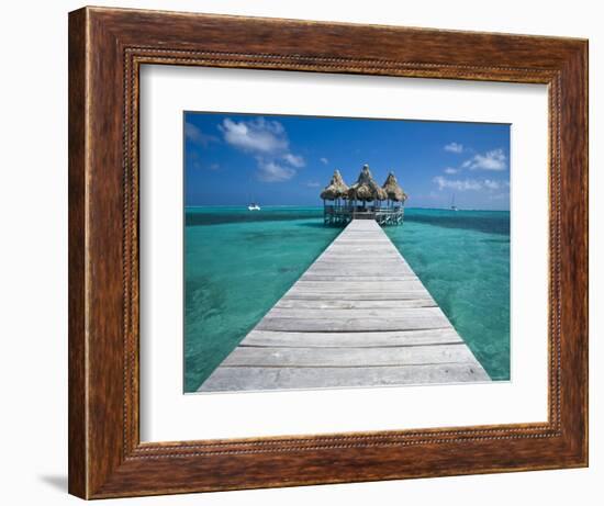 Belize, Ambergris Caye, San Pedro, Ramons Village Resort Pier and Palapa-Jane Sweeney-Framed Photographic Print