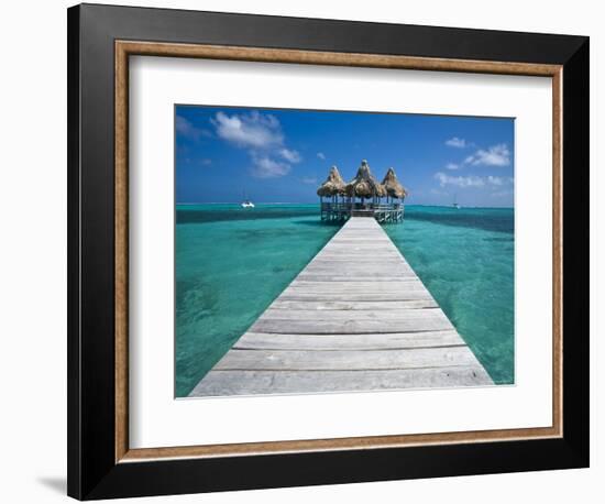 Belize, Ambergris Caye, San Pedro, Ramons Village Resort Pier and Palapa-Jane Sweeney-Framed Photographic Print