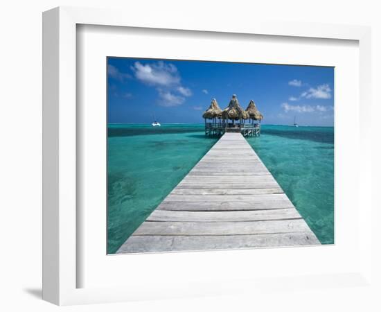 Belize, Ambergris Caye, San Pedro, Ramons Village Resort Pier and Palapa-Jane Sweeney-Framed Photographic Print