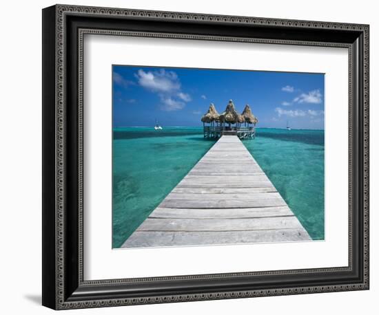 Belize, Ambergris Caye, San Pedro, Ramons Village Resort Pier and Palapa-Jane Sweeney-Framed Photographic Print