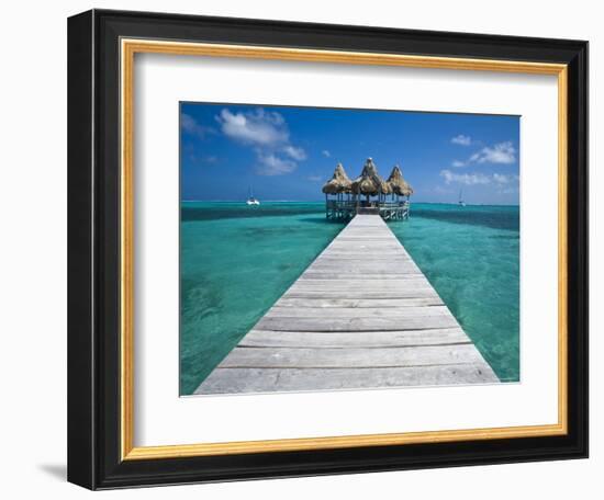 Belize, Ambergris Caye, San Pedro, Ramons Village Resort Pier and Palapa-Jane Sweeney-Framed Photographic Print