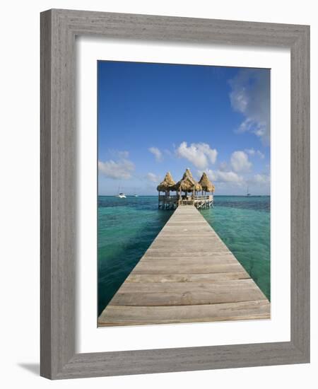 Belize, Ambergris Caye, San Pedro, Ramons Village Resort Pier and Palapa-Jane Sweeney-Framed Photographic Print