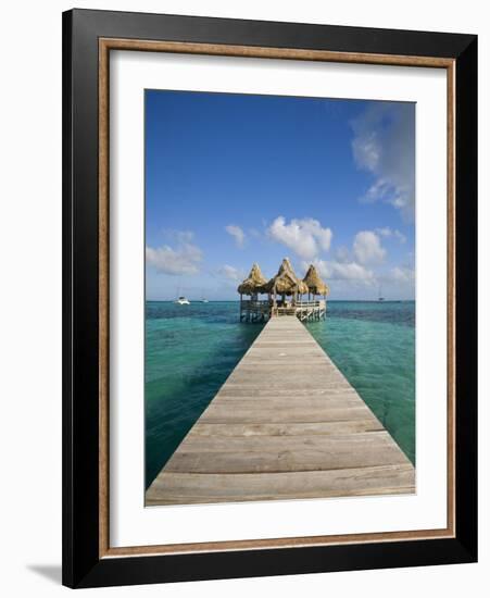 Belize, Ambergris Caye, San Pedro, Ramons Village Resort Pier and Palapa-Jane Sweeney-Framed Photographic Print