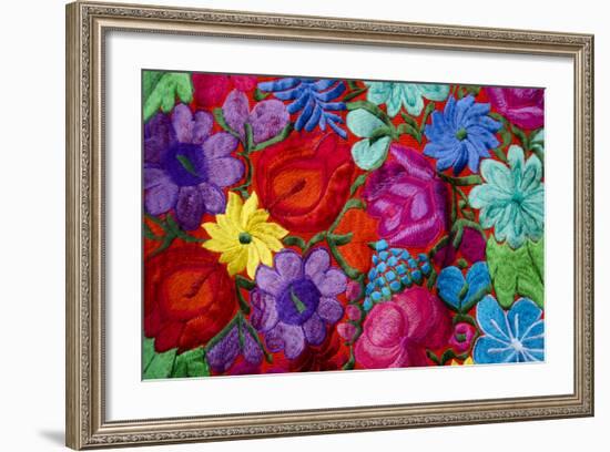 Belize, Placencia. Detail of Traditional Embroidery Floral Textile-Cindy Miller Hopkins-Framed Photographic Print