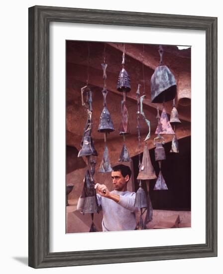 Bell Maker Paolo Soleri in His Workshop at Scottsdale, Az-Nina Leen-Framed Photographic Print