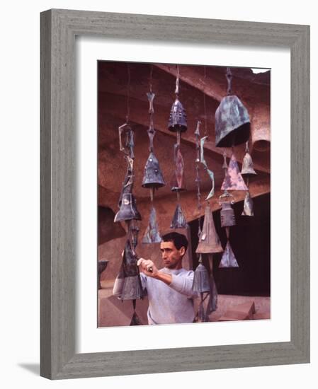 Bell Maker Paolo Soleri in His Workshop at Scottsdale, Az-Nina Leen-Framed Photographic Print