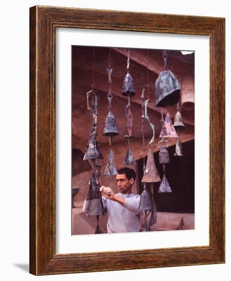 Bell Maker Paolo Soleri in His Workshop at Scottsdale, Az-Nina Leen-Framed Photographic Print