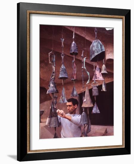 Bell Maker Paolo Soleri in His Workshop at Scottsdale, Az-Nina Leen-Framed Photographic Print