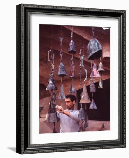 Bell Maker Paolo Soleri in His Workshop at Scottsdale, Az-Nina Leen-Framed Photographic Print