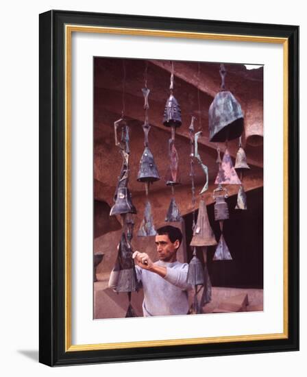 Bell Maker Paolo Soleri in His Workshop at Scottsdale, Az-Nina Leen-Framed Photographic Print
