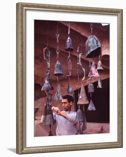 Bell Maker Paolo Soleri in His Workshop at Scottsdale, Az-Nina Leen-Framed Photographic Print