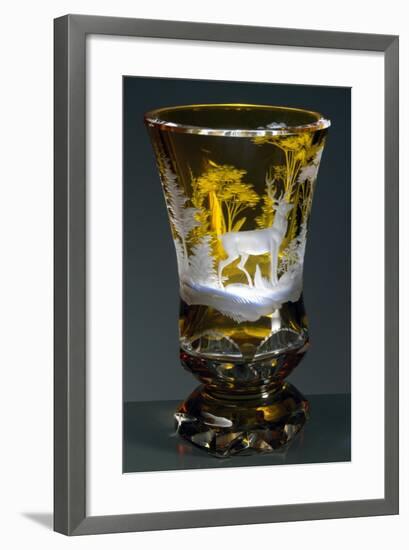 Bell-Shaped Glass with Hunting Subject, Greenish Yellow Crystal, Ca 1840-null-Framed Giclee Print