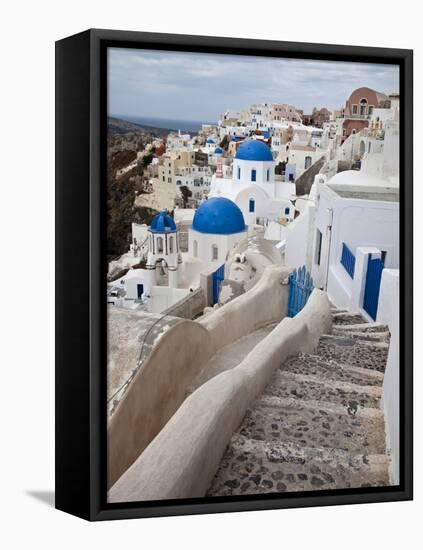 Bell Tower and Blue Domes of Church in Village of Oia, Santorini, Greece-Darrell Gulin-Framed Premier Image Canvas