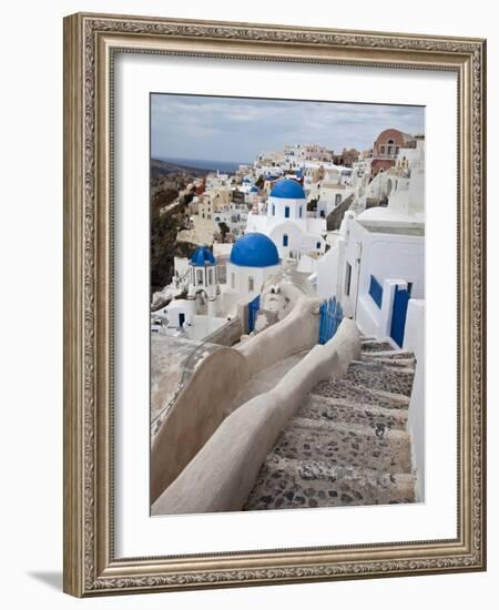 Bell Tower and Blue Domes of Church in Village of Oia, Santorini, Greece-Darrell Gulin-Framed Photographic Print