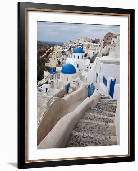 Bell Tower and Blue Domes of Church in Village of Oia, Santorini, Greece-Darrell Gulin-Framed Photographic Print