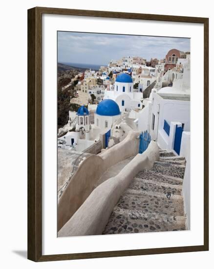 Bell Tower and Blue Domes of Church in Village of Oia, Santorini, Greece-Darrell Gulin-Framed Photographic Print