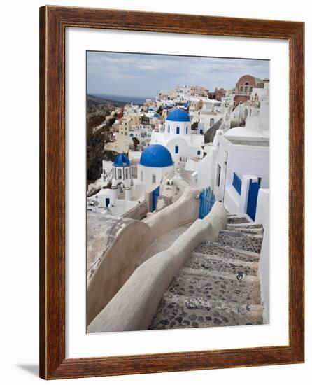 Bell Tower and Blue Domes of Church in Village of Oia, Santorini, Greece-Darrell Gulin-Framed Photographic Print