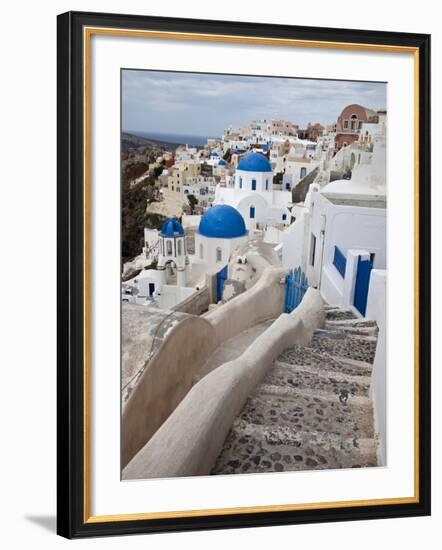 Bell Tower and Blue Domes of Church in Village of Oia, Santorini, Greece-Darrell Gulin-Framed Photographic Print