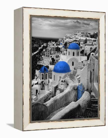 Bell Tower and Blue Domes of Church in Village of Oia, Santorini, Greece-Darrell Gulin-Framed Premier Image Canvas